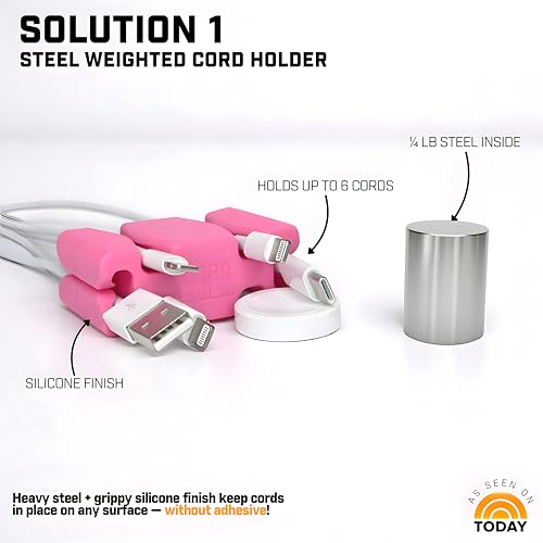 Silicone + Steel Weighted Cord Holder for Nightstand