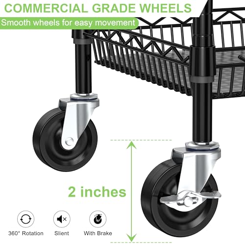 Metal Rolling Utility Cart with Wheels Commercial Grade Kitchen Trolley