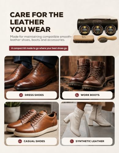 Compact Travel Size Leather Shoe Shine Kit for Men & Women