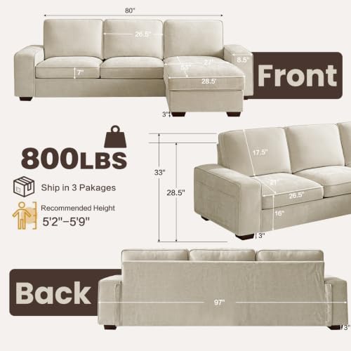 97" L Shaped Sectional Couch with Storage