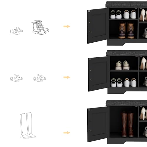Farmhouse Shoe Storage Bench with Barn Doors & Padded Seat Cushion
