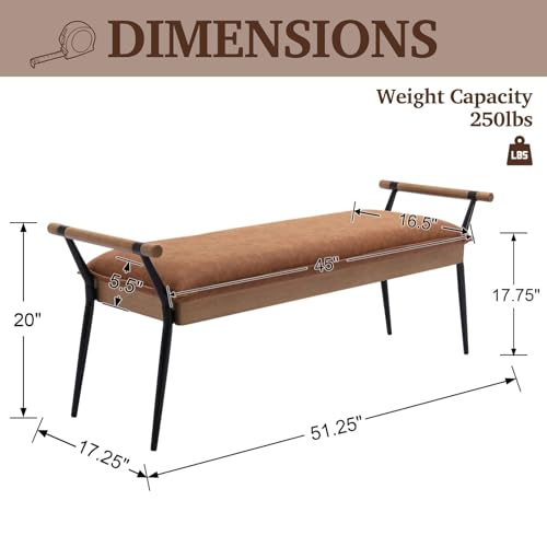 Long Ottoman Bench with Arms Metal Legs 2465
