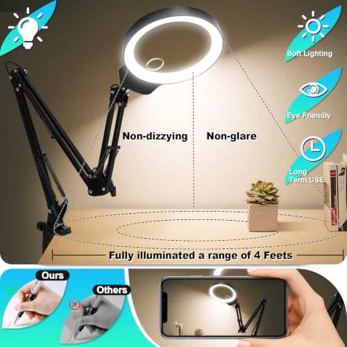 12X 30X Magnifying Glass with Light and Clamp