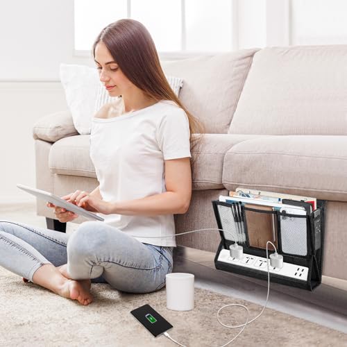 Bedside Caddy Hanging Bed Organizer Storage Bag Pocket with Power Strip Holder Multi