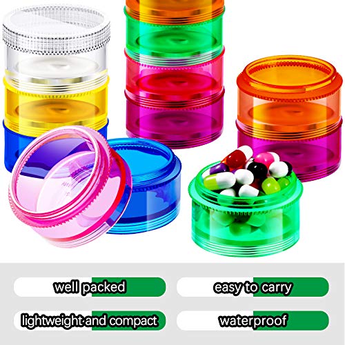 7 Days Stackable Pill Organizers 7 Compartments Round Pill Boxes Tower Weekly Vitamin Individual Storage Containers Travel Cases with Lids for Medications