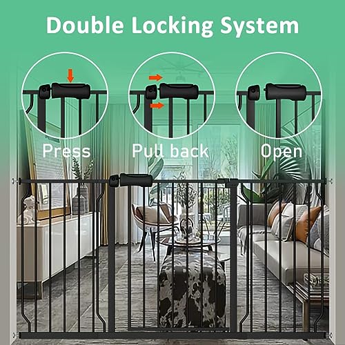Extra Wide Pressure Mounted Baby Gate Walk Through Child Kids Safety Toddler Tension White Long Large Pet Dog Gates with Extension for doorways Kitchen