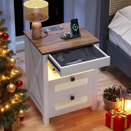 LED Night Stand with Gun Drawer & Charging Station