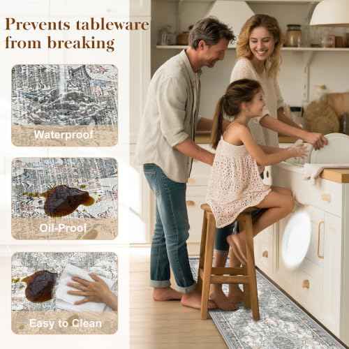 Boho Kitchen Mats for Floor 2 Piece Set Anti Fatigue Cushioned PVC Kitchen Rugs Non Slip Waterproof Farmhouse Mats 2