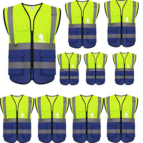 High Visibility Reflective Safety Vest with Multi Pockets 10 Pack Bulk
