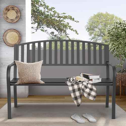 Outdoor Garden Bench Cast Iron Steel Outdoor Bench