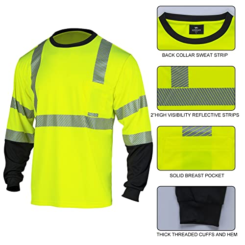 Safety Reflective Hi Vis Long Sleeve Shirts for Men ANSI Class 3 High Visibility Construction Work T Shirts