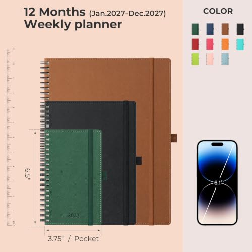 2027 Weekly Planner Leather Spiral Soft Cover Calendar