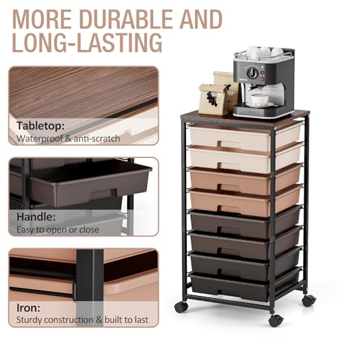 Rolling Storage Cart with 8 Drawers