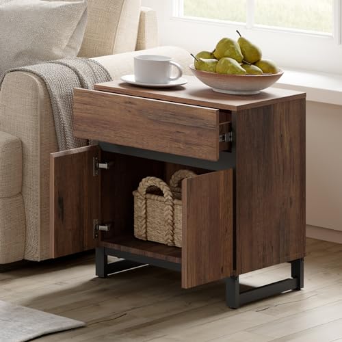 Modern End Table with 1 Drawer & 1 Storage Cabinet