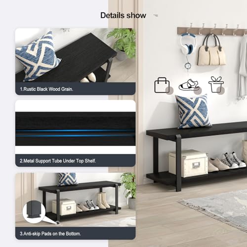 Industrial Modern Entryway Shoe Storage Bench for Hallway Living Room Bedroom