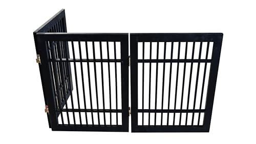 Pet Dog Gate Strong and Durable Freestanding Folding Acacia Hardwood Portable Wooden Fence Indoors or Outdoors by Urnporium