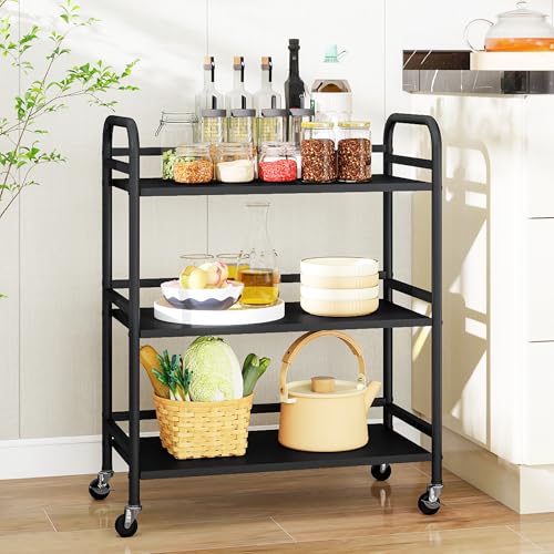 3 Tier Rolling Cart with Lockable Wheels Sturdy Construction
