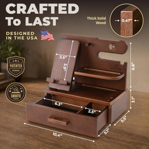Wood Phone Docking Station with Drawer