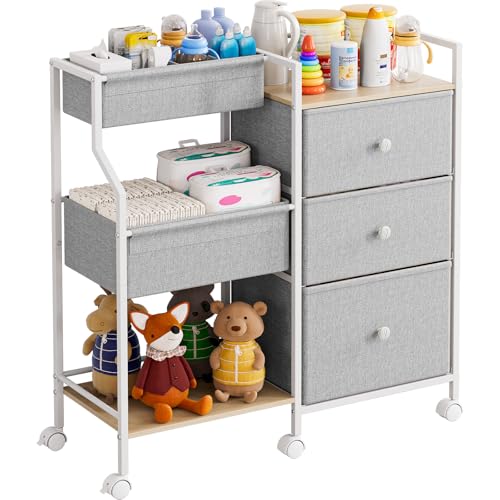 Baby Diaper Caddy Organizer Rolling Cart with Drawers