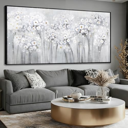 Large Wall Art for Living Room Pink Wall Decor White Flowers Artwork Canvas Poster Pictures Black Arts Abstract Gold Paintings for Girls Women Room Office