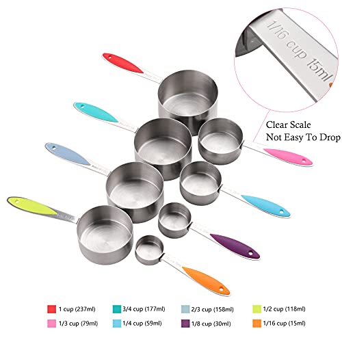 Measuring Cups Stainless Steel and Magnetic Measuring Spoons set Includes 8 Measuring Cups 9 Double Sided Magnetic Measuring Spoons and Leveler set for Dry and Liquid Ingredients