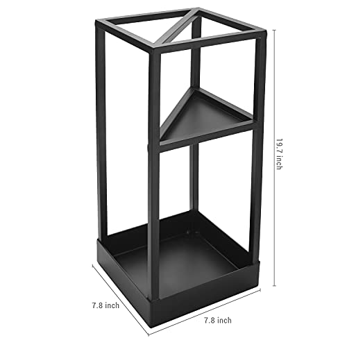 20 Inch Tall Modern Metal Geometric Freestanding Entryway Umbrella Rack or Cane Holder with Shelf for Small Umbrellas and Bottom Drip Tray