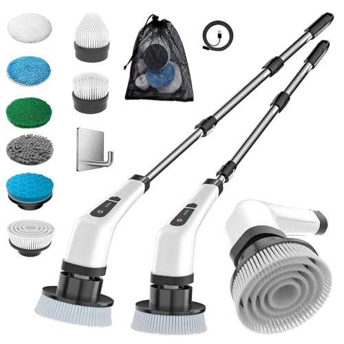 Electric Spin Scrubber Rechargeable and 8 in 1Cordless Cleaning Brush with Replaceable Brush Heads