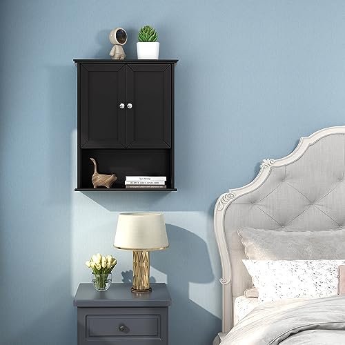 Bathroom Wall Cabinet Wooden Medicine Cabinet Buffering Hinge MDF Material Storage Organizer and Adjustable Shelves Cupboard Storage Cabinet with Large Space