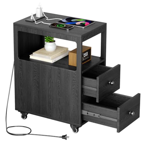 Bedroom Nightstand with Charging Station