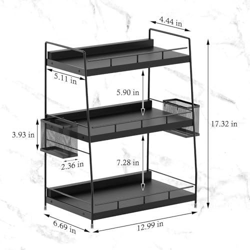 3 Tier Bathroom Counter Organizer with Side Baskets for Skin Care
