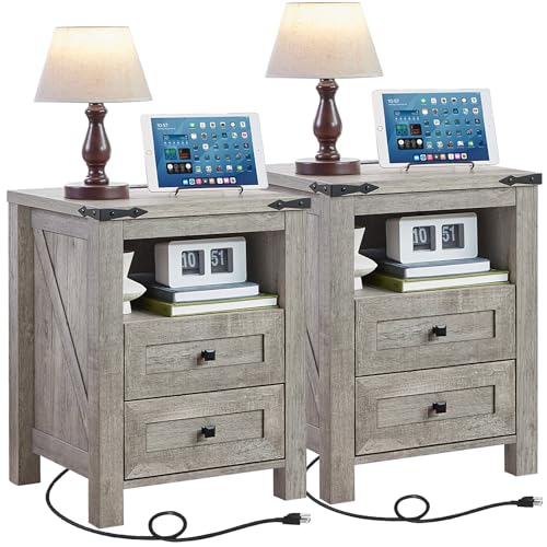 Farmhouse Nightstand with Charging Station and USB Port