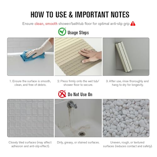 Bath Tub Shower Mat Non Slip Bathtub Mats for Bathroom Shower Floor Mat Bath Mats for Shower Tub Anti Slip Shower Mat with Drain Hole and Large Suction Cups