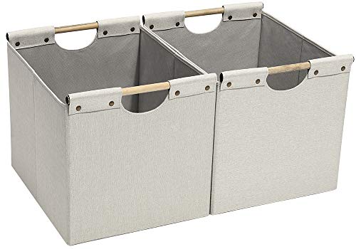 Large Collapsible Storage Bins with Wooden Handles