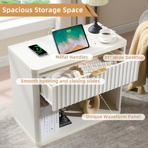 Wide Fluted Nightstand for Large Spaces