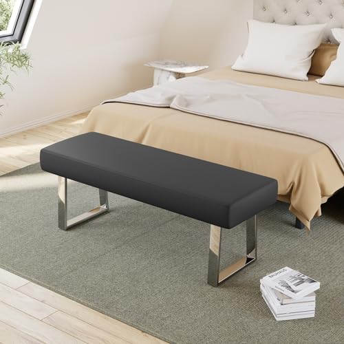 45.3" Upholstered PU Leather Bedroom Bench Footstool with Metal Legs