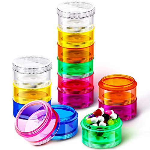 7 Days Stackable Pill Organizers 7 Compartments Round Pill Boxes Tower Weekly Vitamin Individual Storage Containers Travel Cases with Lids for Medications