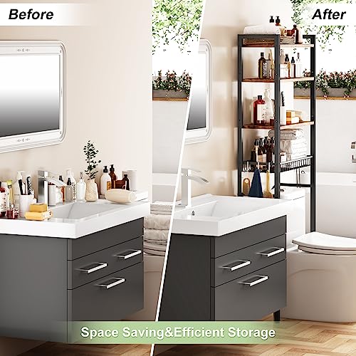 Over-The-Toilet Storage Rack, 4-Tier Bathroom Organizer Shelf Over Toilet with Adjustable Shelf and Basket, Freestanding Space Saver Bathroom Shelves Above Toilet for Room