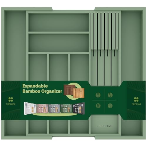 Expandable Bamboo Silverware Organizer with Knife Block
