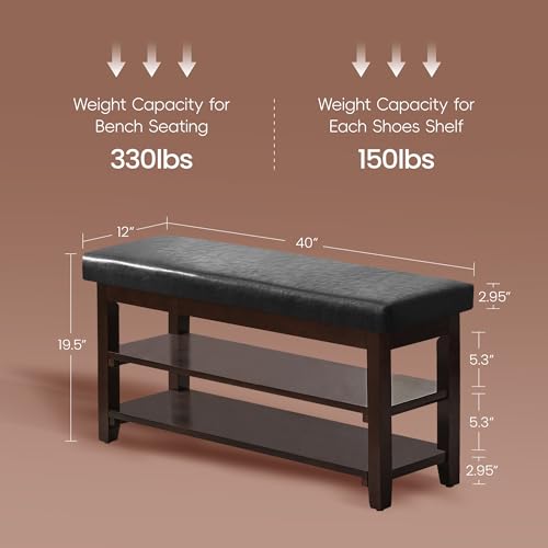 40" Shoe Bench with Leather Cushion