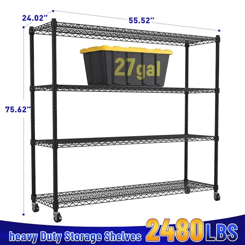 55.5''W Storage Shelves 2500LBS Wire Shelving Unit with Wheels