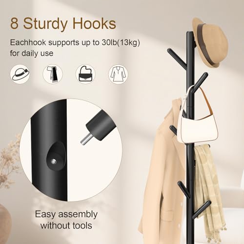 Coat Rack Freestanding with Stable Square Base for Cloathes