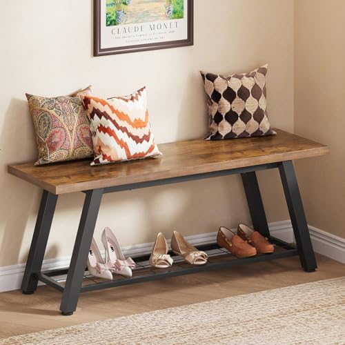 Industrial Entryway Bench Rustic Wood and Metal Storage Bench for Indoor Living Dining Room Bedroom Long Shoe Benches Seat