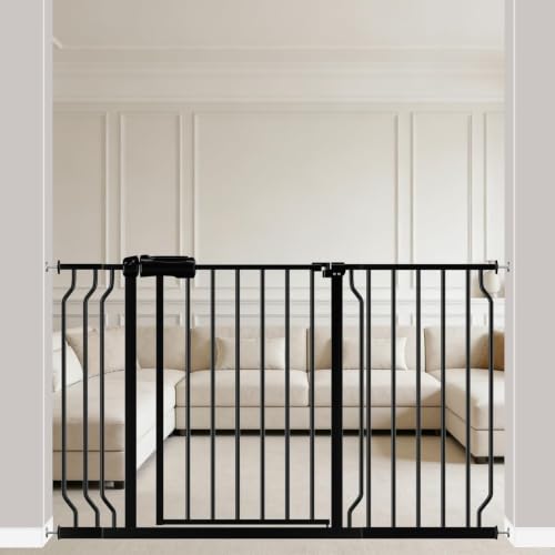 Extra Wide Pressure Mounted Baby Gate Walk Through Child Kids Safety Toddler Tension White Long Large Pet Dog Gates with Extension for doorways Kitchen