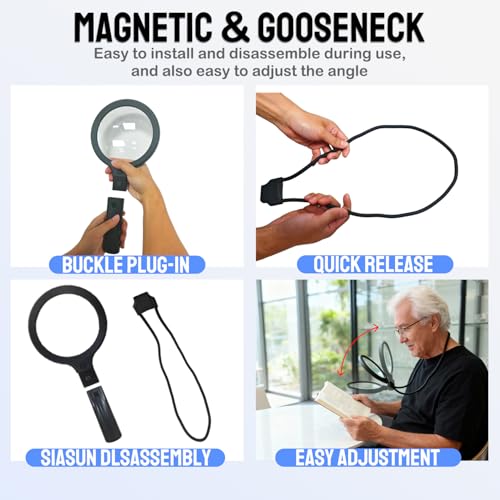 Hands Free Magnifying Glass & Goose Neck Magnifier with Light