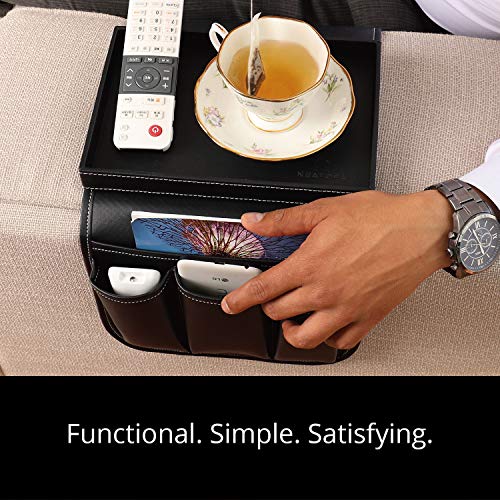 Couch Remote Caddy Control Holder Sofa Organizer with Detachable Wooden Snack Tray for Recliner Mattresses Chair Armrests with 4 Slots