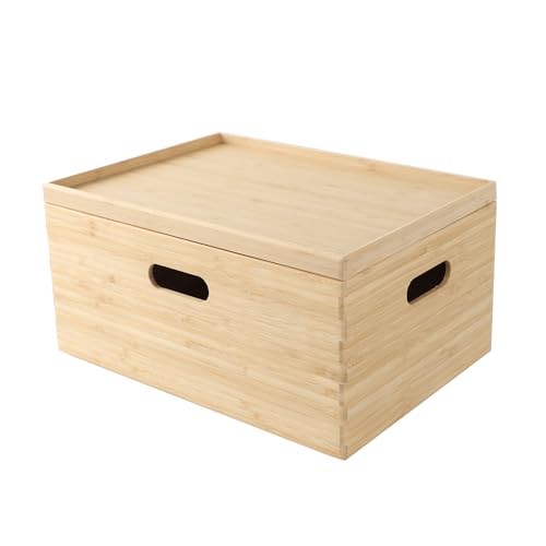 Bamboo Storage Box Stackable Lidded Organizer Bin