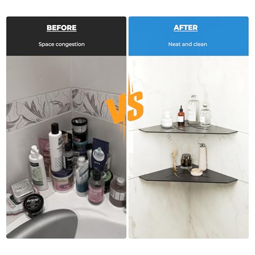 2 Pack Matte Black Recessed Corner Shower Shelf