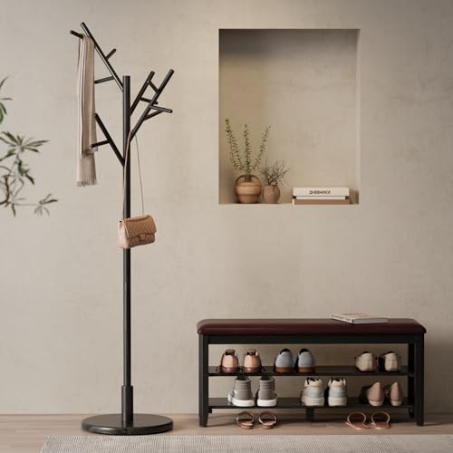 Coat Rack Solid Wood Coat Rack Freestanding with 12 Hooks