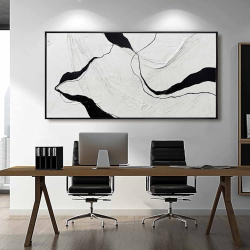 Large Green Flower Black and White Abstract Cow Canvas Wall Art Modern Botanical Animal Painting with Gold Textured Details Decorative Artwork for Living Room Bedroom Office Kitchen