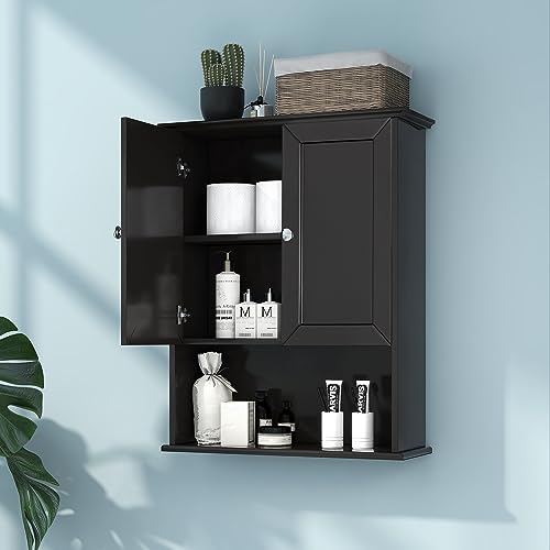 Bathroom Wall Cabinet Wooden Medicine Cabinet Buffering Hinge MDF Material Storage Organizer and Adjustable Shelves Cupboard Storage Cabinet with Large Space